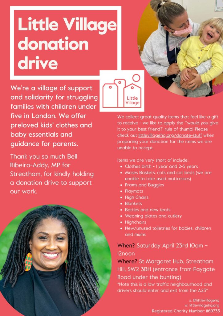 List of items for the Little Village Donation Drive Streatham