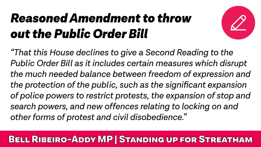 Reasoned Amendment to Throw Out the Public Order Bill