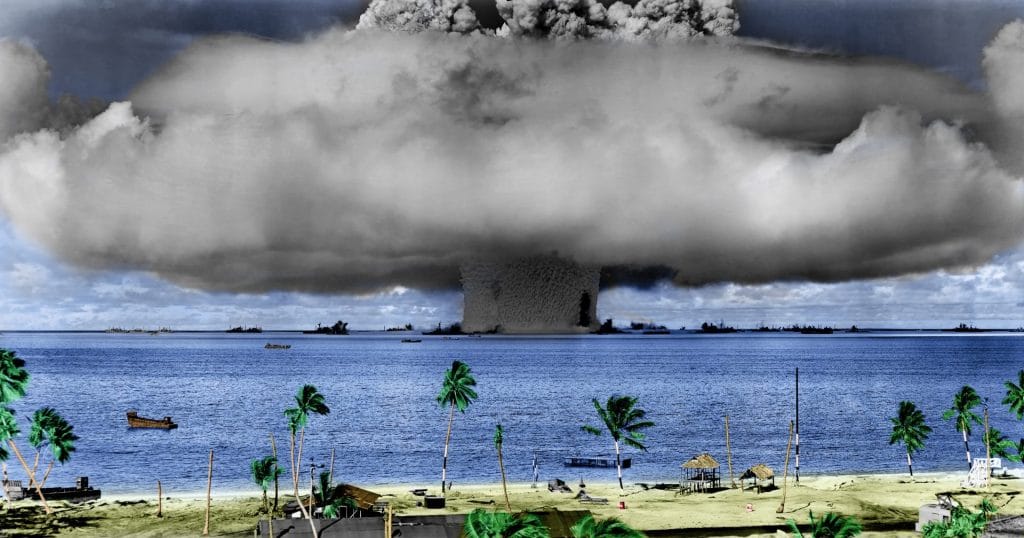 Nuclear Weapons - the 1954 hydrogen bomb test at Bikini Atoll in the Marshall Islands.