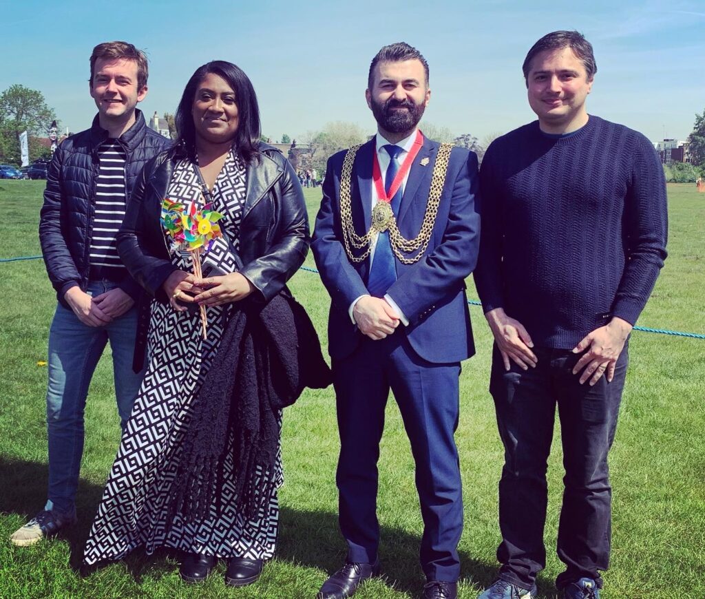 Bell on Streatham Common with Mayor Sarbaz Barznji, Councillor Tom Rutland and Councillor Danny Adilypour.
