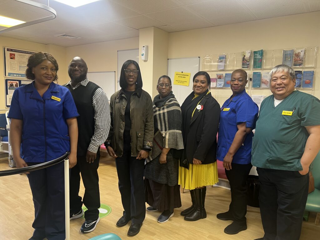 Bell stands with staff at her visit to the Camberwell Dialysis Services. She is also with two constituents who have voiced their concerns over the moving of these services.
